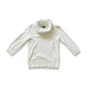 Cable & Gauge Womens White Cowl Neck 3/4 Sleeve Pullover Sweater